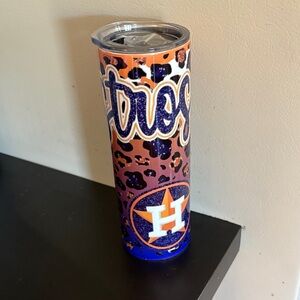 Astros Leopard Print Tumbler - Orange and Blue